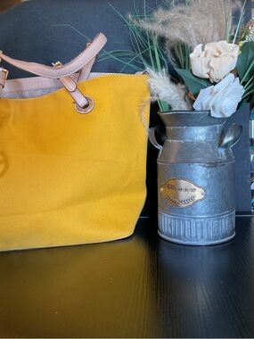 Michael Kors Yellow Canvas Tote with Pink Trim